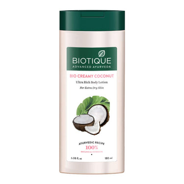 Biotique Almond Oil Ultra Rich Body Wash, Botanical Extracts, 200ml & Bio Creamy Coconut Ultra-Rich Body Lotion For Extra Dry Skin, 180ml
